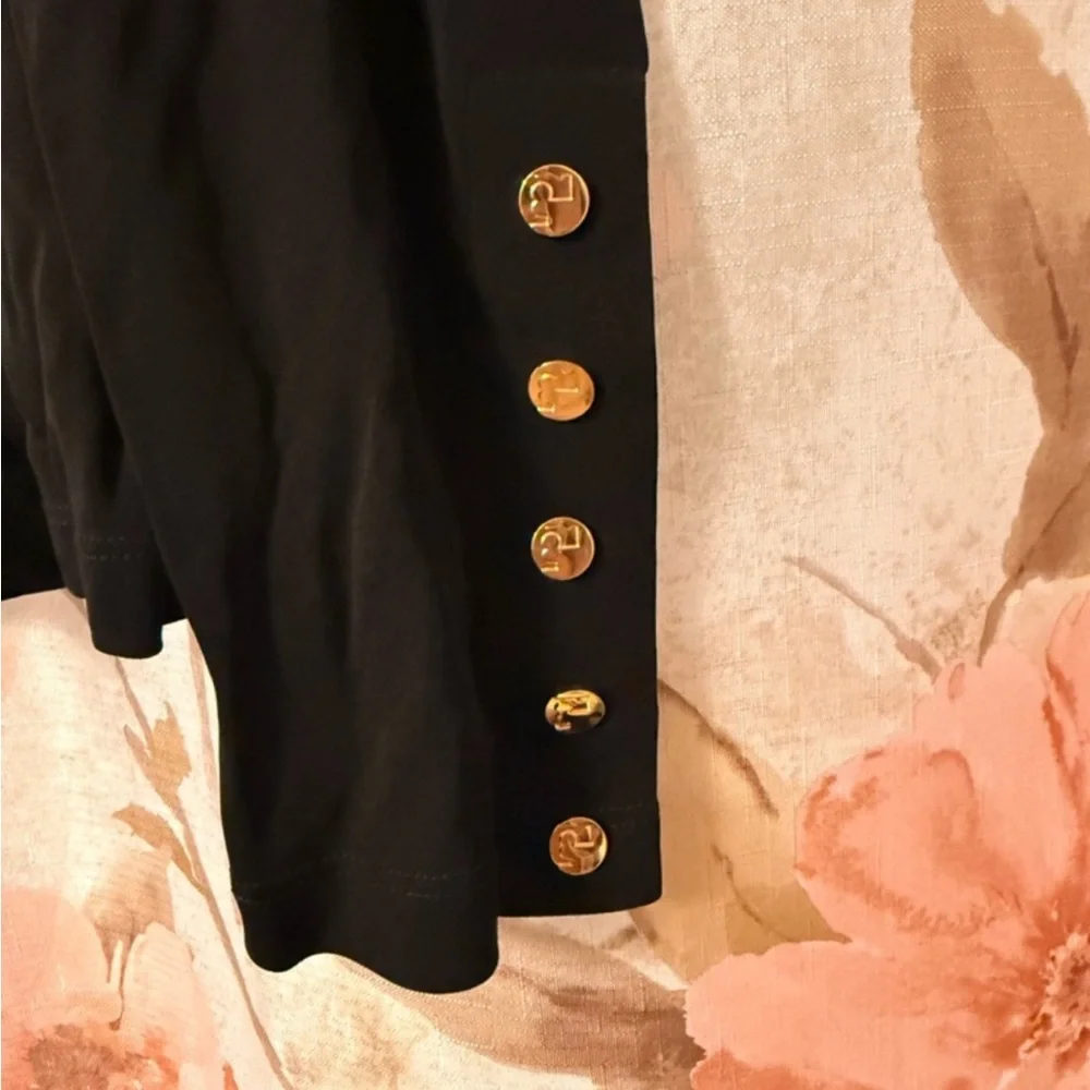 Tory Burch Black Long Sleeve Mock Neck Top with Gold Buttons